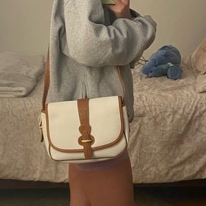 Brown and white crossbody bag